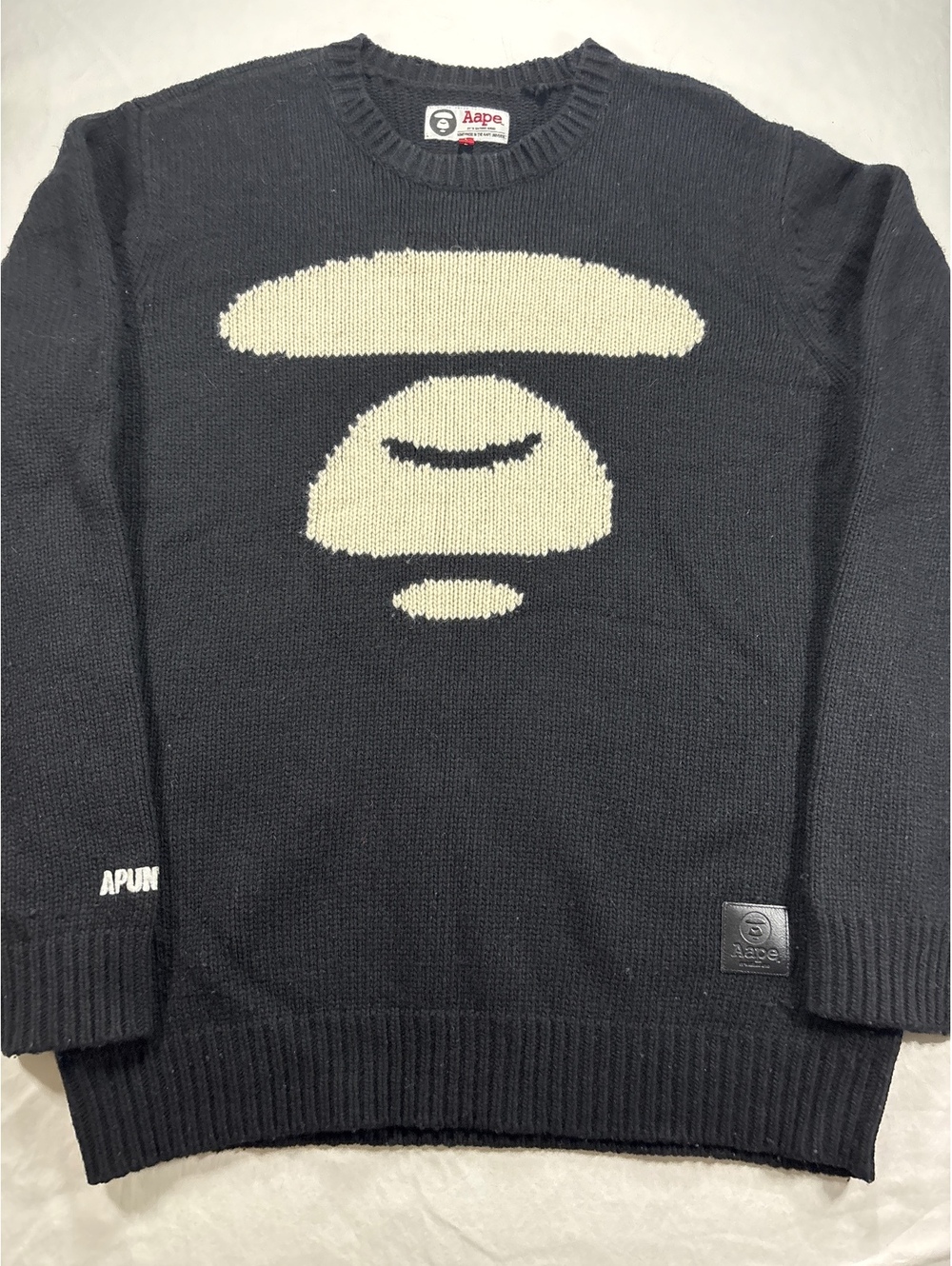 AAPE By A Bathing Ape BAPE Ape Head Wool Blend Knit Sweater Black Large